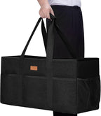 LHZK Stand Up Extra Large Utility Tote Bag with Lid, Utility Tote Bag with Metal Wire Frame and the Sides Rinforced, Reusable