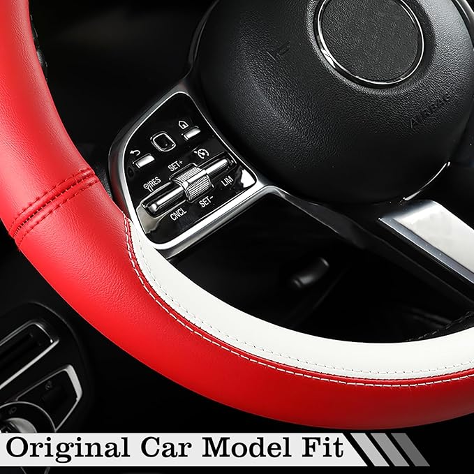 Car Leather Steering Wheel Cover - Panapi Material, Universal 14.5-15 Inch Leather Anti-Slip Breathable Auto Steering Wheel C
