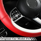 Car Leather Steering Wheel Cover - Panapi Material, Universal 14.5-15 Inch Leather Anti-Slip Breathable Auto Steering Wheel C