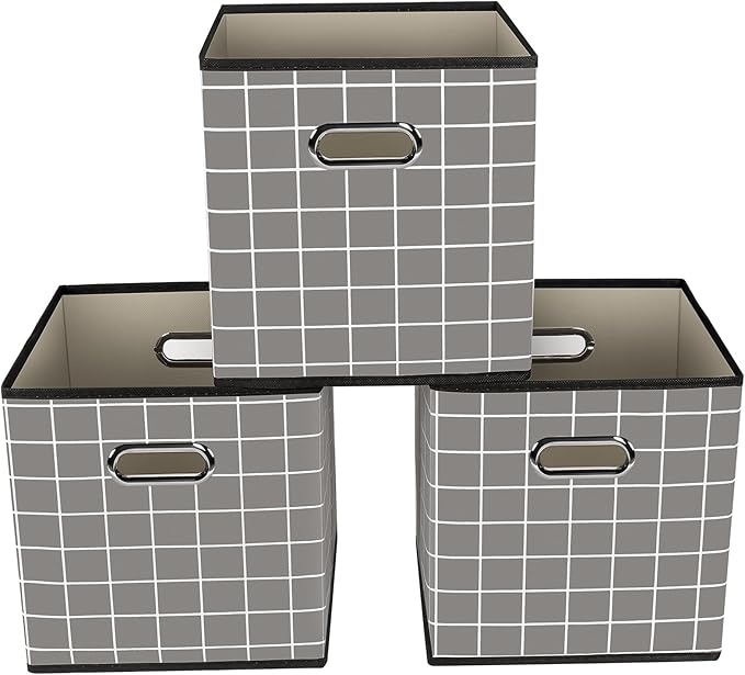 Yunkeeeper storage bins Cubes, Fabric Cube Organizer with Handle, Foldable Cube Bins for Cloth or Accessary Storage, 11x11x11