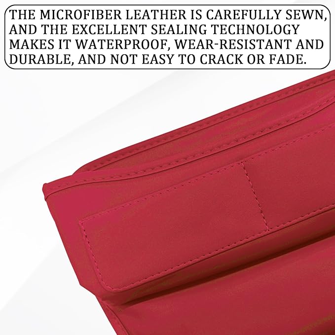 msyuusr Luxury Car Organizer, Rectangular Leather Storage Box, Red, 3 Compartments, Stable & Waterproof, 8.26 x 1.48 Inches