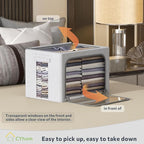CYhom Clothes Storage Bins Box - Foldable Stackable Container Organizer Set with Clear Window & Carry Handles & Metal Frame -