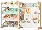 EXPERLAM Toy Storage Organizer with Bookshelf - 12 Storage Bins 4-Tier Multipurpose Shelf to Organize Toys and Books for Kids