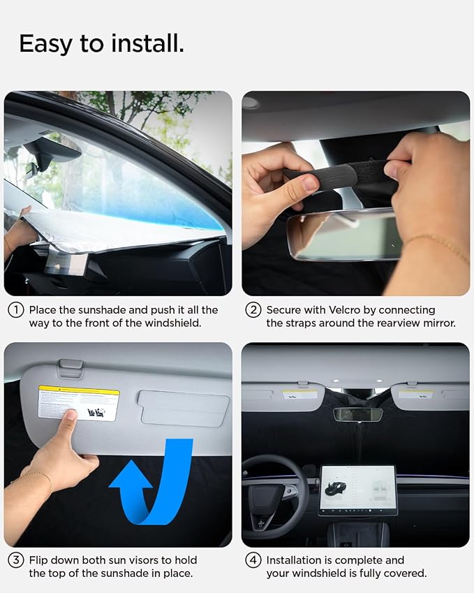 Spigen Triple-Coated CryoShade Front Windshield Sunshade (Reinforced Velcro Strap) Designed for Rivian R1T & R1S