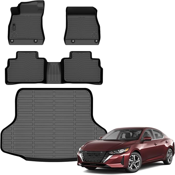 All Weather Floor Mats Cargo Mat Fit for Nissan Sentra 2020-2025 TPE Liners Sentra Accessories Set All Season Guard Odorless Anti-Slip Floor Mats Cargo Mat Black