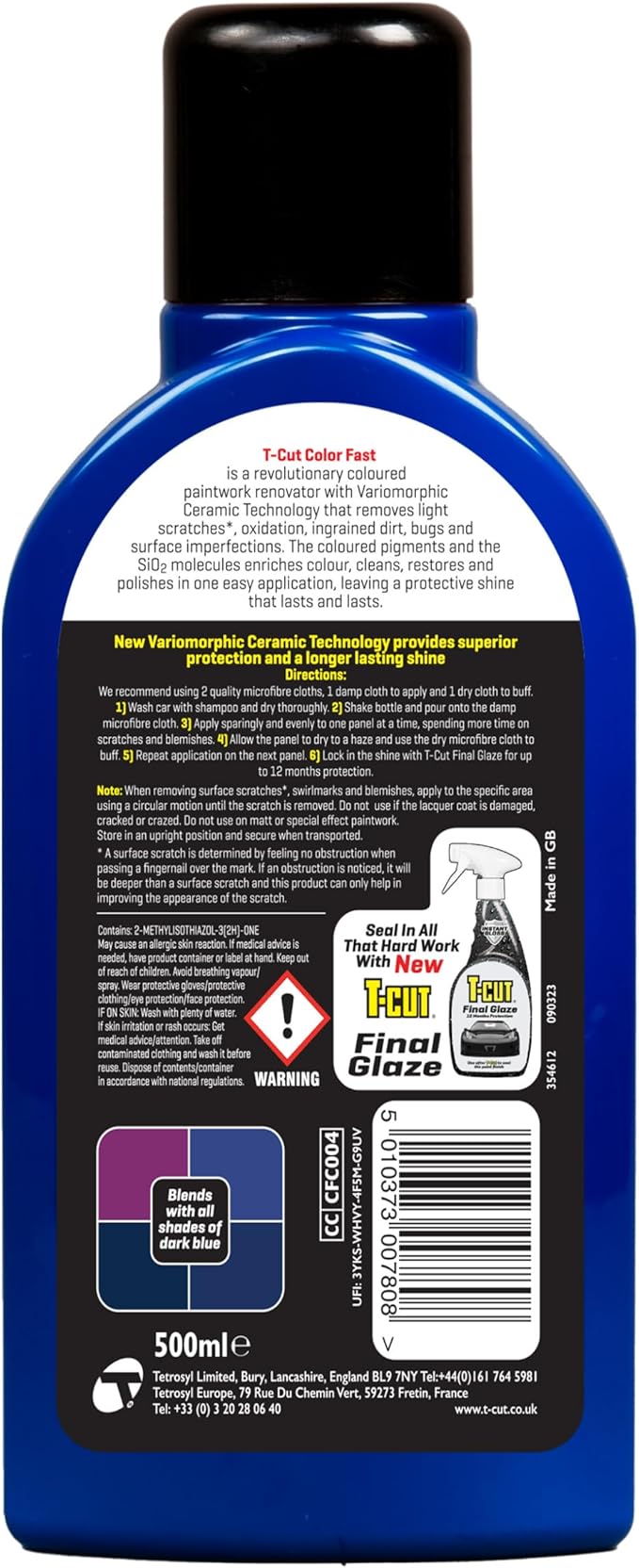 T-Cut Dark Blue Scratch Remover Color Fast Paintwork Restorer Car Polish - 17 Fl Oz 13 Colours Available