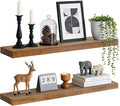 Floating Wall Shelves 30x6.8x1.7 Inch – Solid Wood Rustic Shelves in Dark Oak Finish – Wall Mounted Heavy Duty Display Shelf 