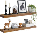 Floating Wall Shelves 30x6.8x1.7 Inch – Solid Wood Rustic Shelves in Dark Oak Finish – Wall Mounted Heavy Duty Display Shelf 