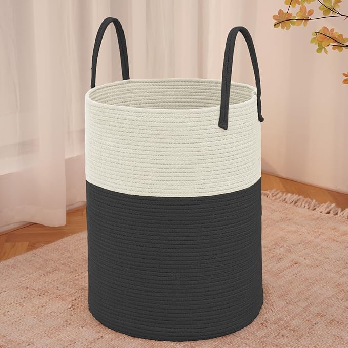 JMvicyroam Large Woven Laundry Basket Hamper,80L Cotton Rope Storage Bin for Blankets,Toys and Clothes,Decorative Tall Nurser