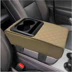 Car Center Console Armrest Pillow, Memory Foam Auto Armrest Box Cover with Cup Holder & Phone Holder, Waterproof Leather Arm Rest Protector Cushion, Interior Car Accessories (Diamond, Beige)