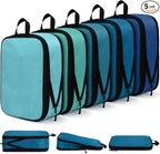 5 Pack Compression Packing Cubes for Travel Space Saving Cubes Luggage Organizer for Suitcase(Blue,M)