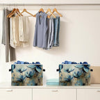 Abstract Blue Floral Storage Box Bins, Modern Impressionism Flower Botanical Collapsible Storage Basket Organizer for Bedroom