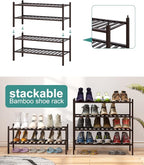 viewcare 2-Tier Shoe Rack for Entryway, Bamboo Shoe Rack for Closet, Free Standing Shoe Racks for Indoor Outdoor, Stackable S