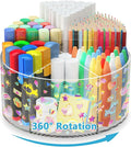 Acrylic Pen Holder with 2 Adhesive DIY Stickers, Desk Organizer Marker Holder with Cute Sticker, 360 Degree Office Supply Org