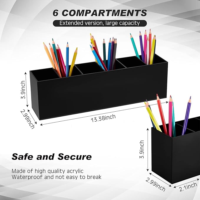Jetec Acrylic Pen Holder 6 Compartments Makeup Brush Stationery Organizer Pencil Holder for Desk Accessories, Cosmetic Brushe