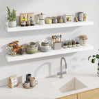 Fun Memories 60 Inch Fireplace Mantel - Long Floating Shelf, Wall Mounted Farmhouse Display with Invisible Heavy Duty Metal B