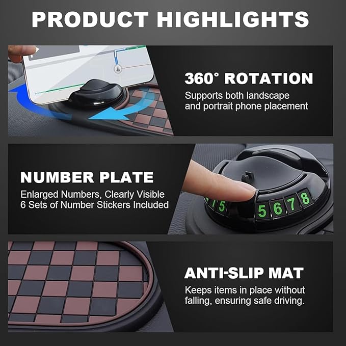 Multifunction Car Anti-Slip Mat, Multifunction 4-in-1 Car Mobile Phone Anti-Slip Mat, 360 Rotatable Anti Skid Car Dashboard P