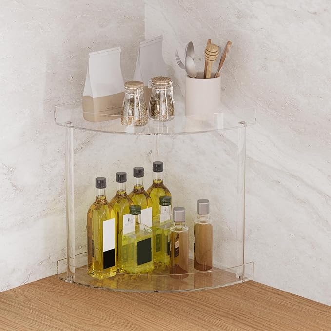 Bathroom Counter Organizer Countertop 2 Tier Storage Acrylic Corner Makeup Organizer for Makeup, Perfume, Vanity, Spice Rack,