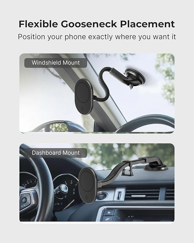 Magsafe Magnetic Phone Car Mount - Magnetic Cell Phone Holder for Car - Perfect for Magsafe Compatible Device (iPhone 14/15/16/17 and Smartphone) - Gift Accessories for Car - Gooseneck