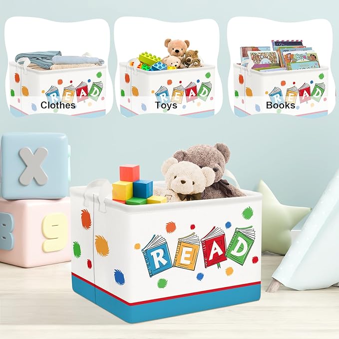 Clastyle Collapsible Back to School Reading Book Storage Basket Dr Quotes Book Organizer for Nursery Room Classroom Library R