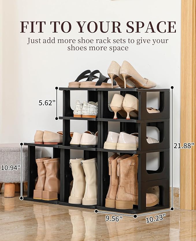 HAIXIN Shoe Organizer Rack for Small Spaces 5 Tier Plastic Vertical Narrow Shelves for Closet Black Shoe Holder, Stand for En