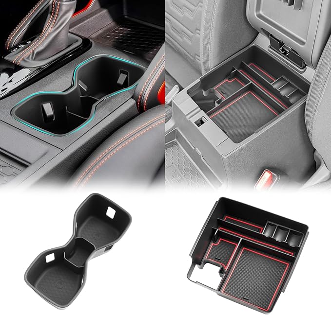 SHAOHAO 2 Pcs for 2025 2026 Nissan Frontier Center Console Organizer for 2022-2025 2026 Nissan Frontier Accessories (S/SV/Pro-X/Pro-4X/SL) Console Tray & Cup Holder Space Expand Armrest Box Organizer