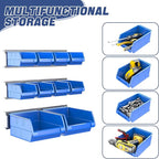 WALMANN Wall Mounted Storage Bins for Small Parts, 10 Bins with 3 Metal Rails, Plastic Wall Bins for Screws, Bolts, Nuts, Cra