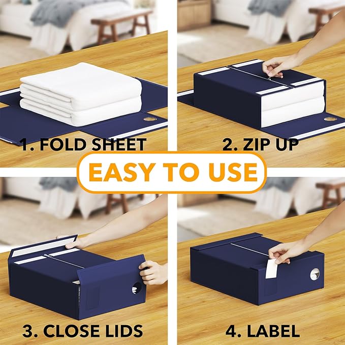 SpaceAid 12 Pack Bed Sheet Organizers and Storage, Foldable Linen Closet Organizer, Set Folder Keeper With Window XL (Queen &