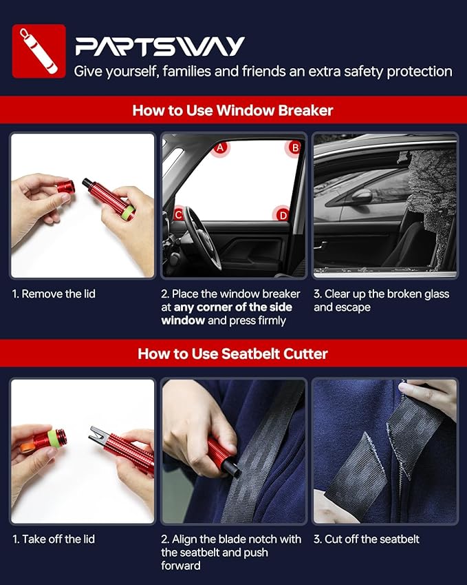 Window Breaker Seatbelt Cutter - 200 MPa Car Window Breaker Tool Under Water, Portable Car Glass Breaker for Automotive Escap