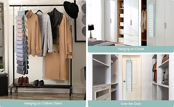 DHSFKBE Legging Organizer Storage, T-Shirt Hanging Closet Hanging Clothes Organizer with 26 Roll Compartments for Yoga Pants,
