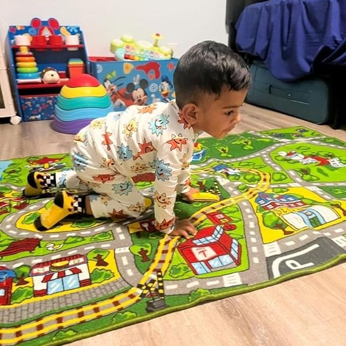 Booooom Jackson Car Rug with Exquisite Box,Washable Rug Kids Area Rug Play Mat 60"x32",Train Track Car Mat,Children Non Slip 