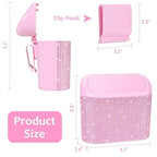 Accmor Bling Pink Car Trash Can with Lid, Mini Auto Garbage Storage Bin with 60 Trash Bags, Small Car Garbage Container Bin, Sparkling Crystal Vehicle Dustbin for Front Back Seat Accessories for Cars