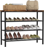4-Tier Metal Shoe Rack with Wood Top - Durable & Space-Saving Shoe Organizer,Industrial Shoe Organizer Shelf Bench Storagefor
