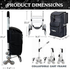 Ultra-Lightweight Foldable Stair-Climbing Shopping Cart for Groceries - 42L Capacity, Six Wheels, Removable Insulated Bag, Durable Aluminum Frame,Multi-Function Personal Hand Truck, Black