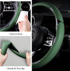 Car Steering Wheel Cover Leather Snap On 3Pcs Set Non-Slip Protector Wrap Steering Wheel Accessories 14.5-15 inch Universal G