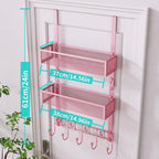 HapiRm Over The Door Hanger with Coat Hooks and 2 Baskets, Rustproof & Waterproof Pink Over The Door Hooks, Storage Organizer