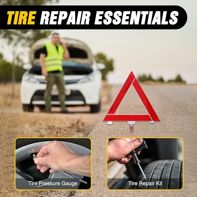 Nilight Car Emergency Kit with Jumper Cable Air Compressor Tire Repair Essential Tools First Aid Alligator Connector Electric