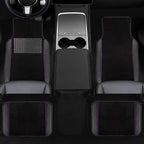 NBTEPEM Waterproof Universal Fit Car Floor Mats, Faux Leather Sporty Car Carpet Mats with Anti-Slip Nibbs Backing & Driver Heel Pad Fit for SUV, Vans, Sedans, Trucks, Set of 4 (Black with Purple line)
