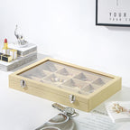Coward Jewelry Organizer Box, Yellow Linen 12 Grids Bracelet Bangle Necklace Jewelry Display Tray Case with Transparent Glass