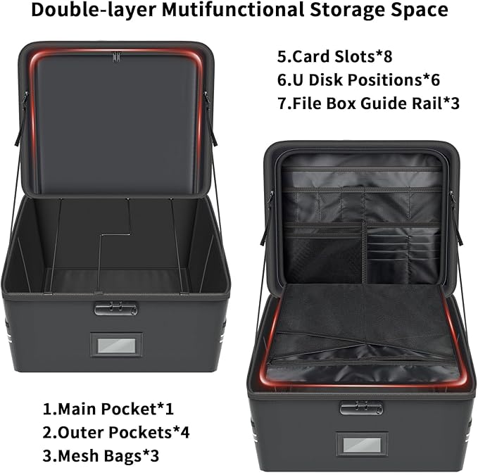 5200°F Upgraded Fireproof Document Box & Fireproof Expanding File Folder, 2 Layer File Cabinet Organizer with Lock,Collapsibl