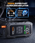 YaberAuto 10-in-1 Jump Starter with Air Compressor 6000A 150PSI Car Battery Jump Starter (All Gas/10L Diesel) 12V Jump Box