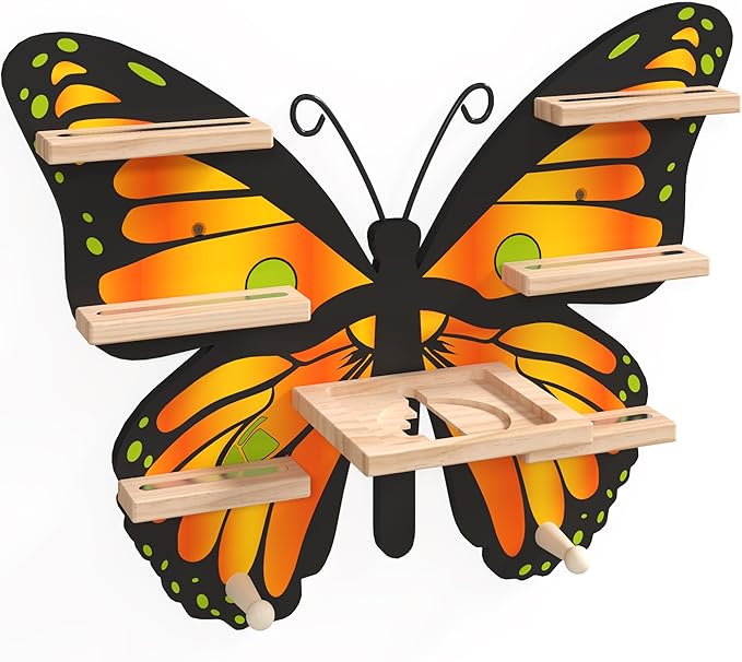 Orange Butterfly Tonie Shelf for Tonie and Box - Magnetic Wooden Floating Shelf for Figure Storage,Cute Tonie Wall Shelf for 