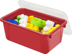 Storex Small Cubby Bins – Plastic Storage Containers for Classroom with Non-Snap Lid, 12.2 x 7.8 x 5.1 inches, Red, (62407U05