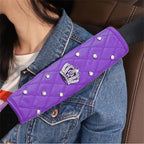 Dotesy 16 Pcs Bling Car Steering Wheel Cover Set with Crystal Seatbelt Shoulder Pads Diamond Butterfly Car Accessories for Women (Purple)