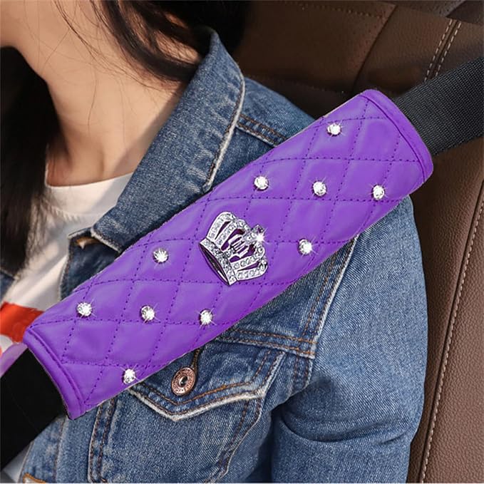 Dotesy 16 Pcs Bling Car Steering Wheel Cover Set with Crystal Seatbelt Shoulder Pads Diamond Butterfly Car Accessories for Women (Purple)