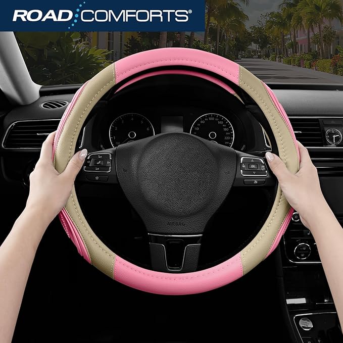 Road Comforts Car Steering Wheel Cover - Microfiber Leather Steering Wheel Wrap Sports 14.5-15 Inch Steering Wheel Cover Non-