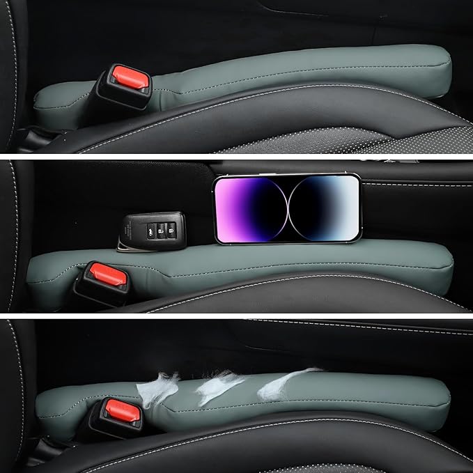 UREHEPO 2 pcs Leather Car Seat Gap Filler Organizer, Interior Car Accessories to Stop Things from Dropping for Car SUV Truck Camper, Fill The Gap Between Seat and Console - Cinerous