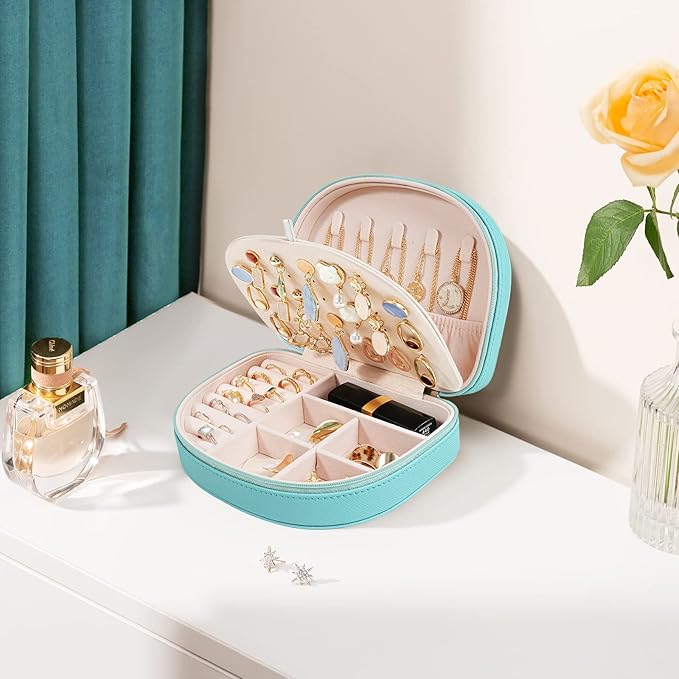 ProCase Travel Size Jewelry Box, Medium Portable Seashell-Shaped Jewelry Case, 2 Layer Jewelry Organizer in PU Leather for Wo