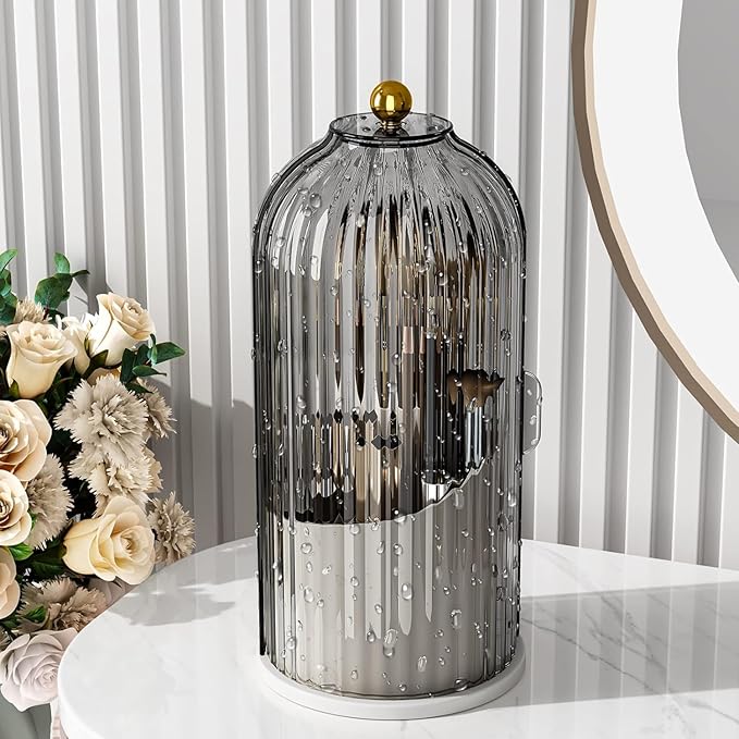Makeup Organizer Vanity 360 Rotating Makeup Brush Holder Organizer with Lid Clear Makeup Brushes Organizer for Vanity Desktop