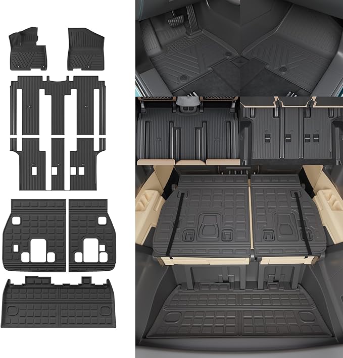Floor Mats Compatible with 2022-2025 2026 Kia Carnival 8 Seater MPV No Hybrid&Prestige Trunk Liner Cargo Liner Cargo Mat 2024 Carnival Accessories (Floor Mats+Trunk Mat+Backrest Mats)